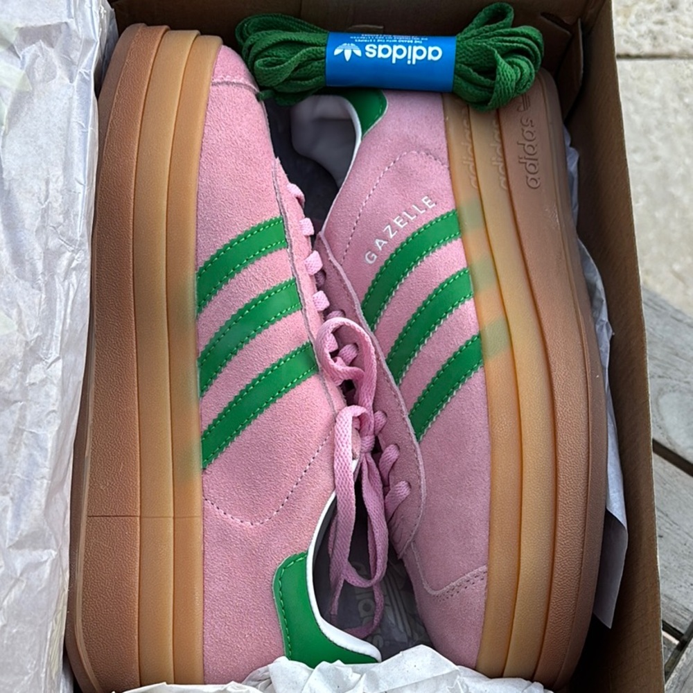 Adidas Gazelle Pink and Green Sneakers